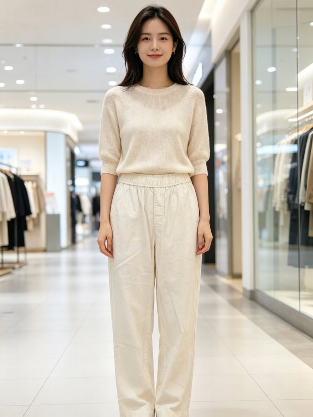 Cream Off-White High Rise Elastic Waist Tapered Ankle Pull-On Pants